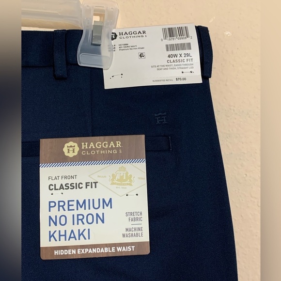 Haggar Men’s Dress Pants Size 40 x 29 Black Flat Front Slacks Stretch Fabric - Picture 5 of 11